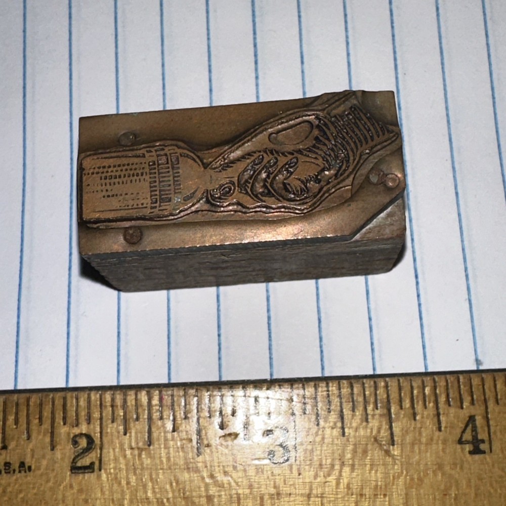 Printing Block ( Hand Opening Bottle ) Nice Image. Copper Face