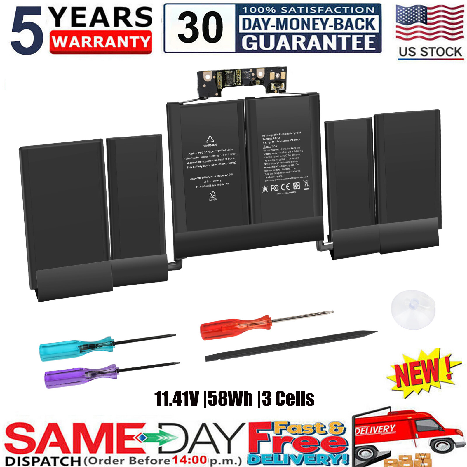 A1964 Battery for MacBook Pro 13" A1989 Mid 2018 2019 / A2251 2020 EMC 3214 3348