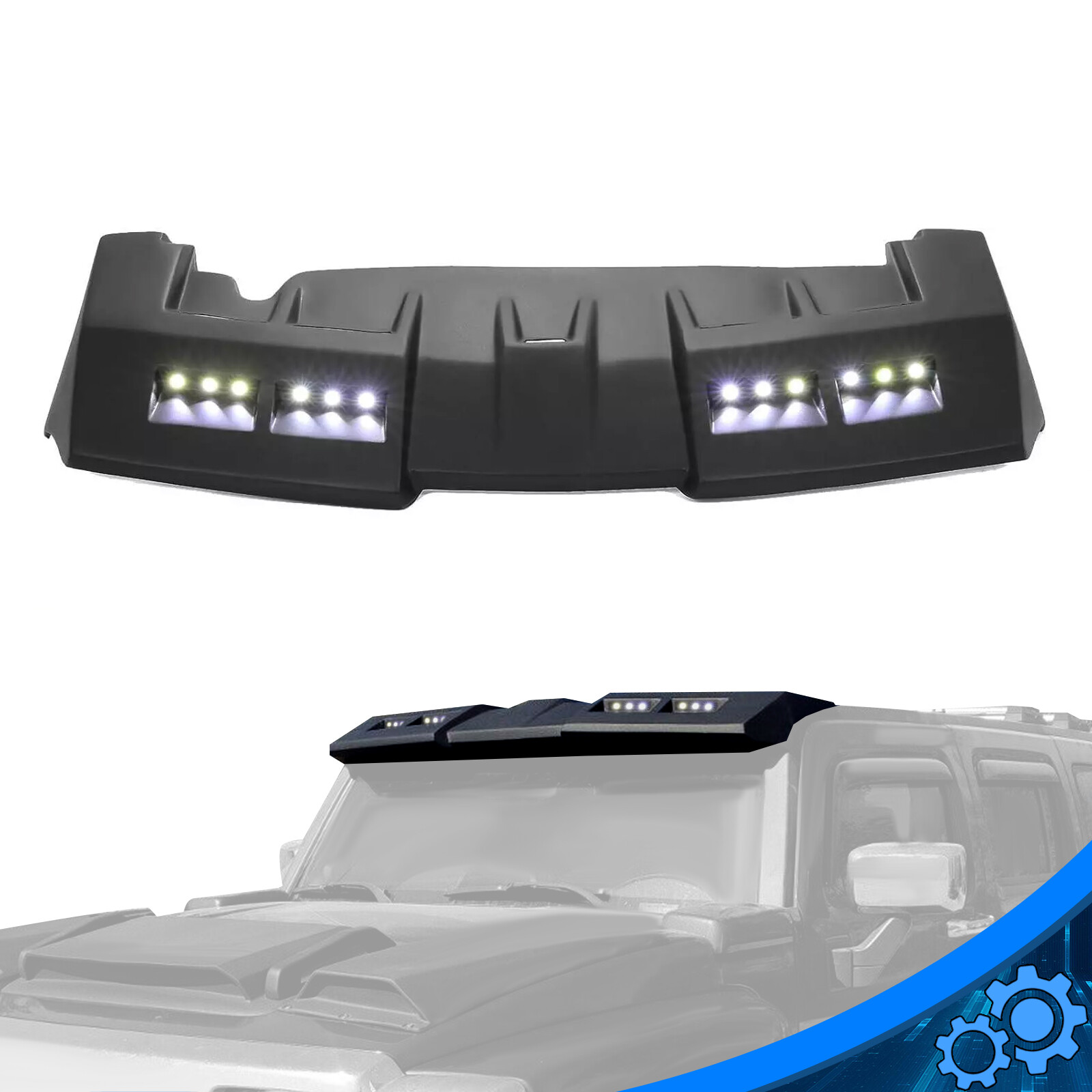For Hummer H3 Front Upper Fiberglass Sun Visor Roof Painted Black W/LED DRL