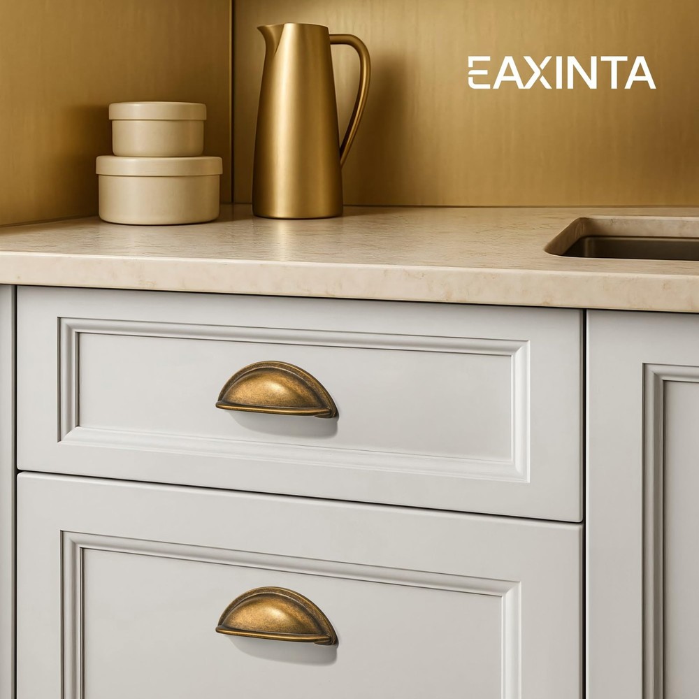 10 Pack 3" Drawer Pulls Vintage Antique Brass Cabinet Cup Pulls Kitchen Hardw...
