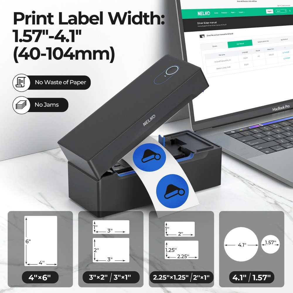 Nelko Bluetooth Thermal Shipping Label Printer, Wireless 4x6 Label Printer