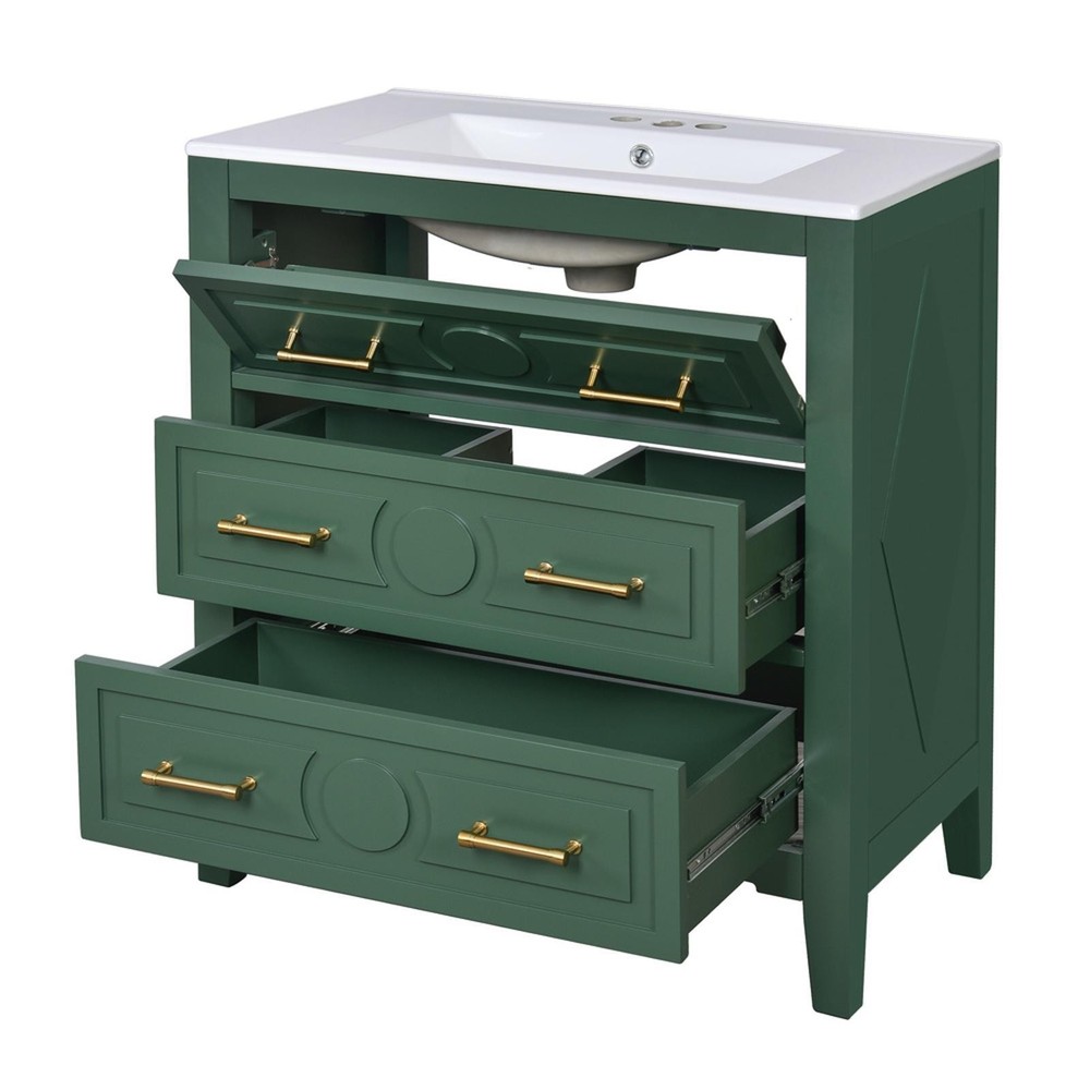 30'' Bathroom Vanity with Ceramic Sink Combo, Standing Single Vanity