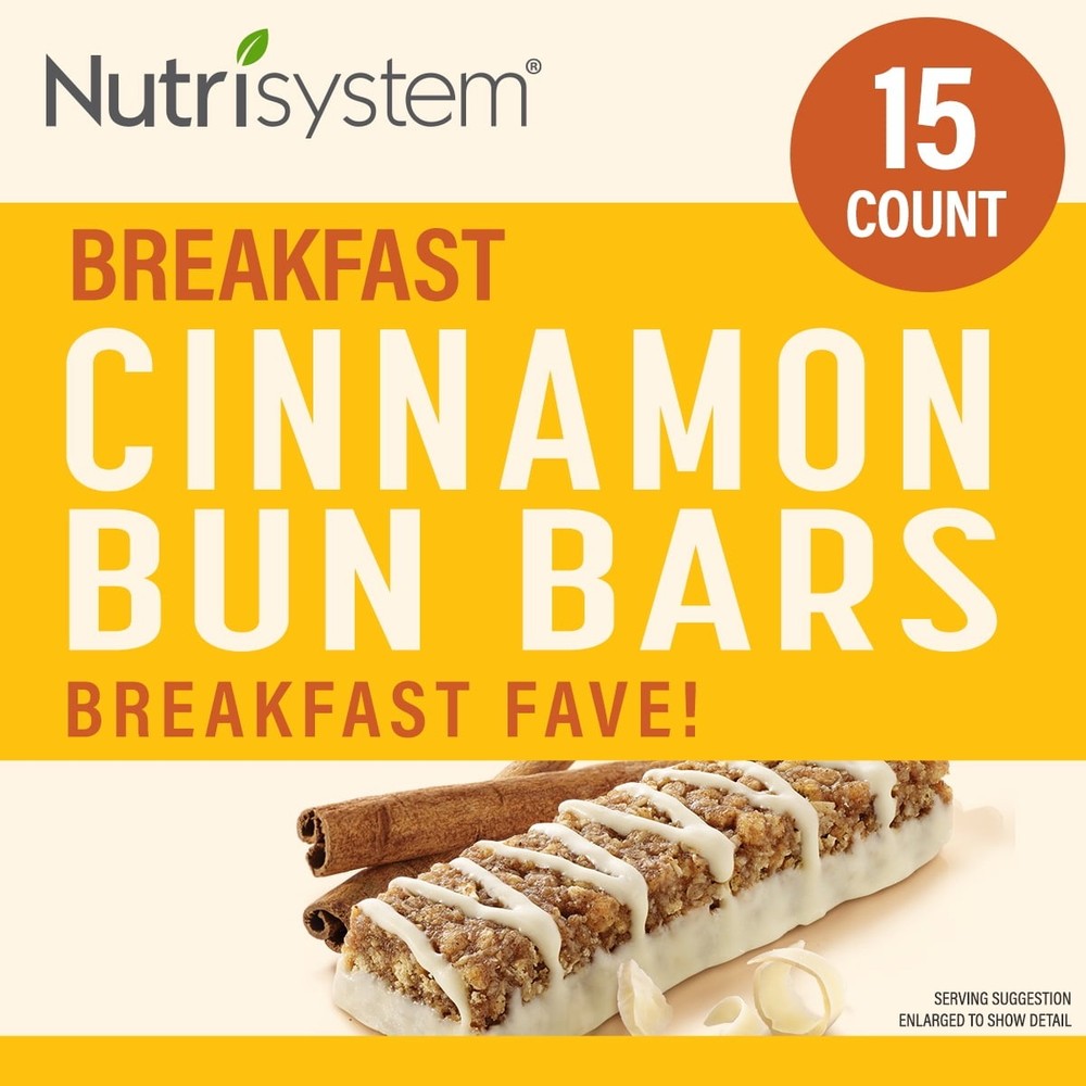 Nutrisystem Cinnamon Bun Breakfast Bars, for Weight Loss, 15 Count