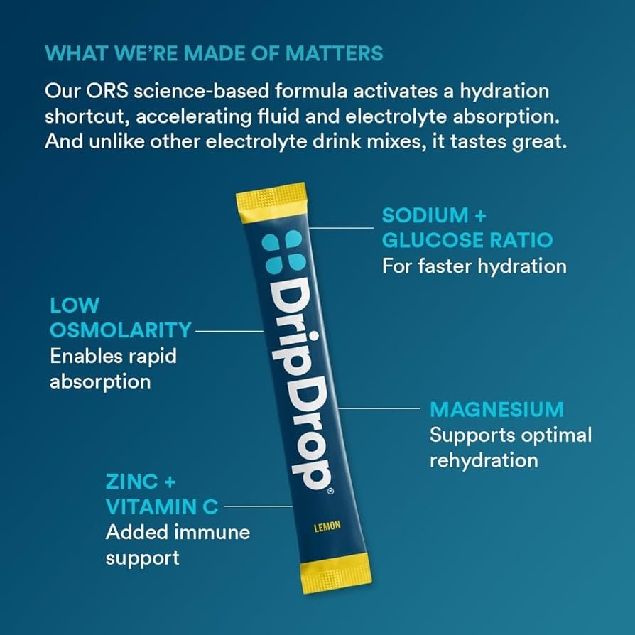 DripDrop Hydration Electrolyte Drink Mix 100 Packets - Lemon (03/2027)