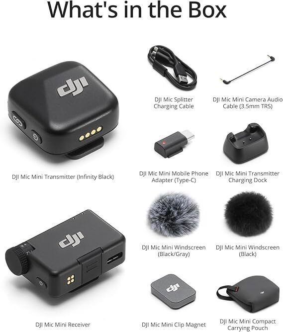 DJI Mic Mini,Ultralight Wireless Lavalier Microphone System Camera iPhone TX+RX
