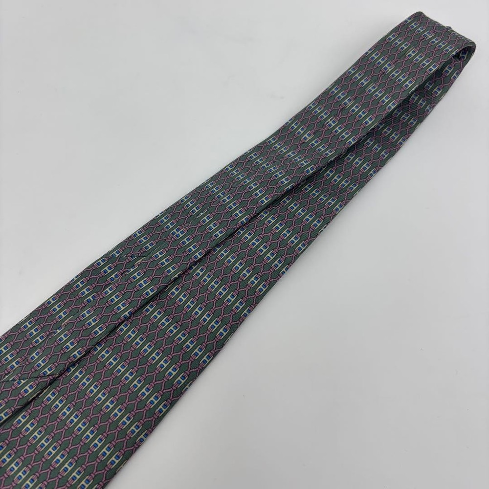 HERMES tie Geometric Pattern Gray Allover SILK 100