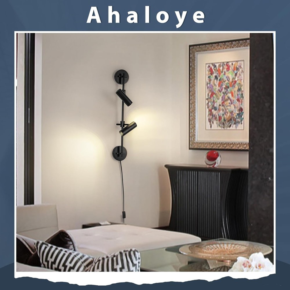 Black Wall Sconce Plug in 2 Lights Rotatable Switch