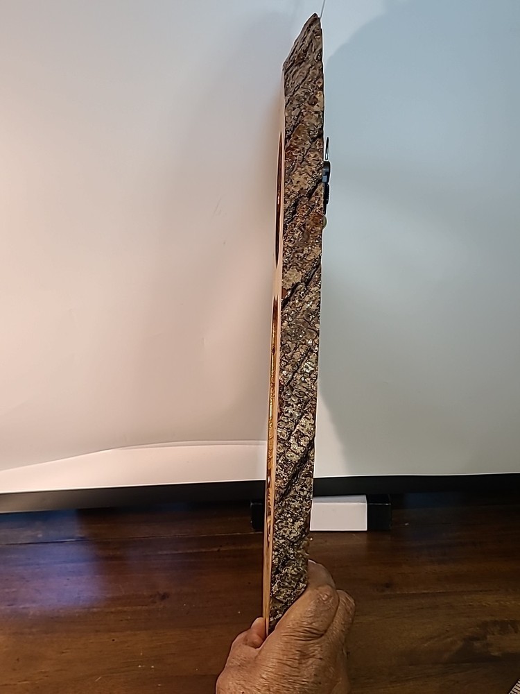 Vintage Laquered Wood Tree Slice Buffalo Clock. Clock Does Not Work.