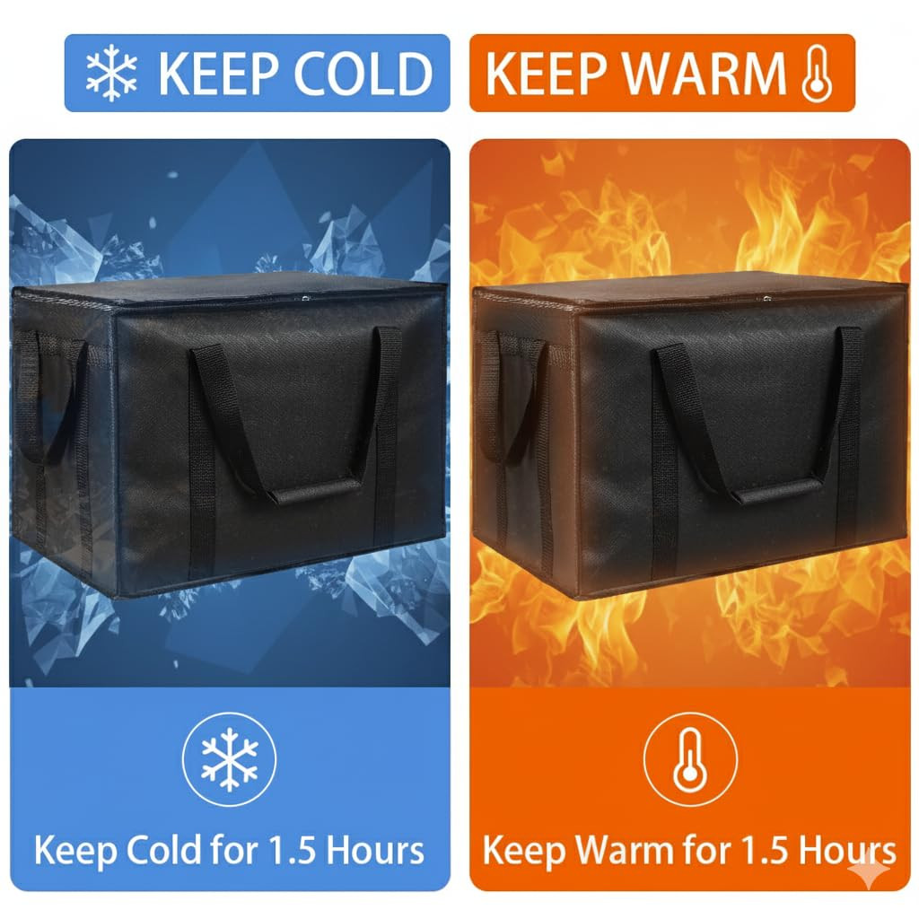 Insulated Food Delivery Bag, XXXL Insulated Reusable Grocery Cooler/Hot Bags, To