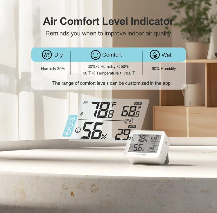 Bluetooth Thermometer Hygrometer, 230FT Range Temperature Sensor Greenhouse Ther