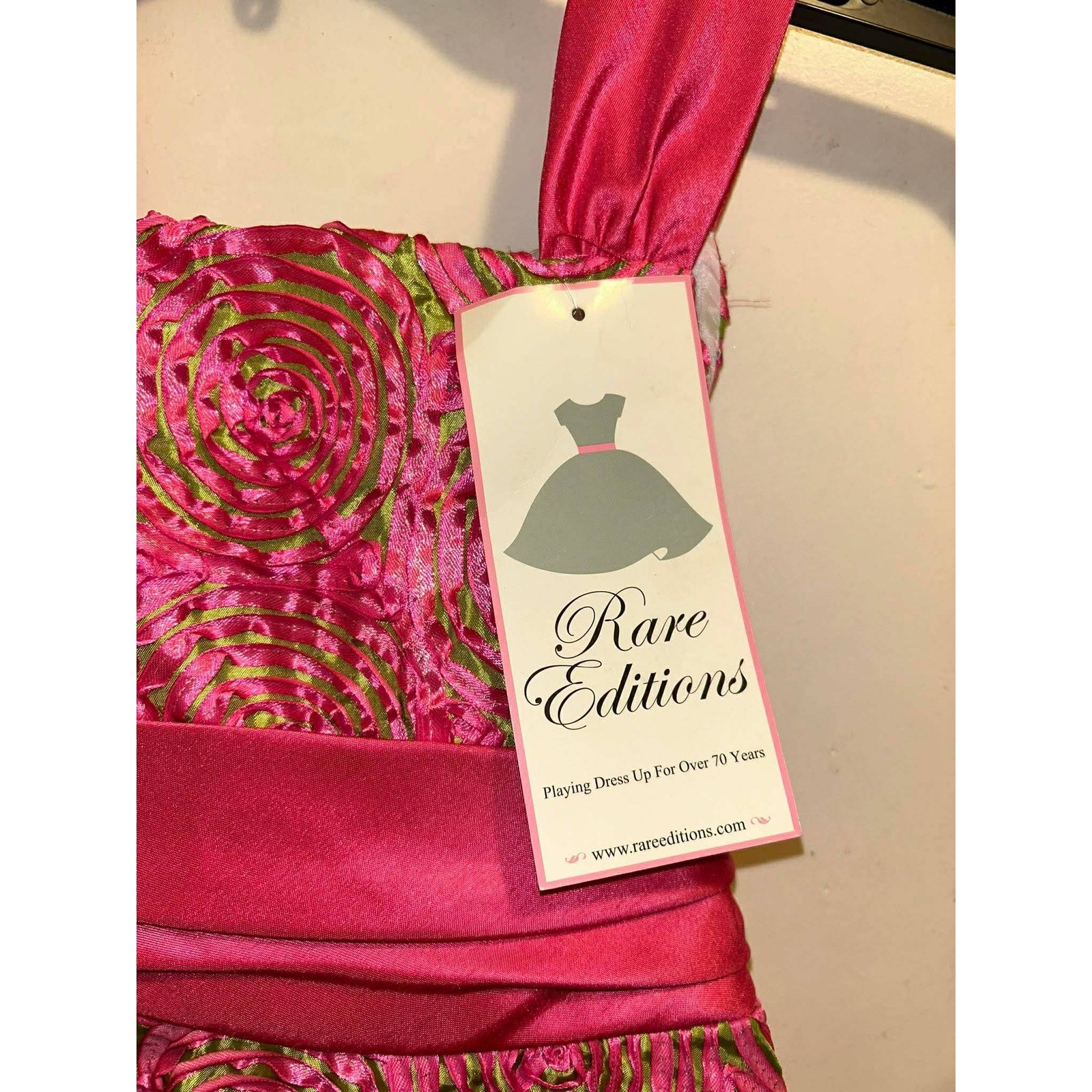 Rare Editions Girls Pink Lime Green Rosette Floral Party Dress Size 8 E450662A