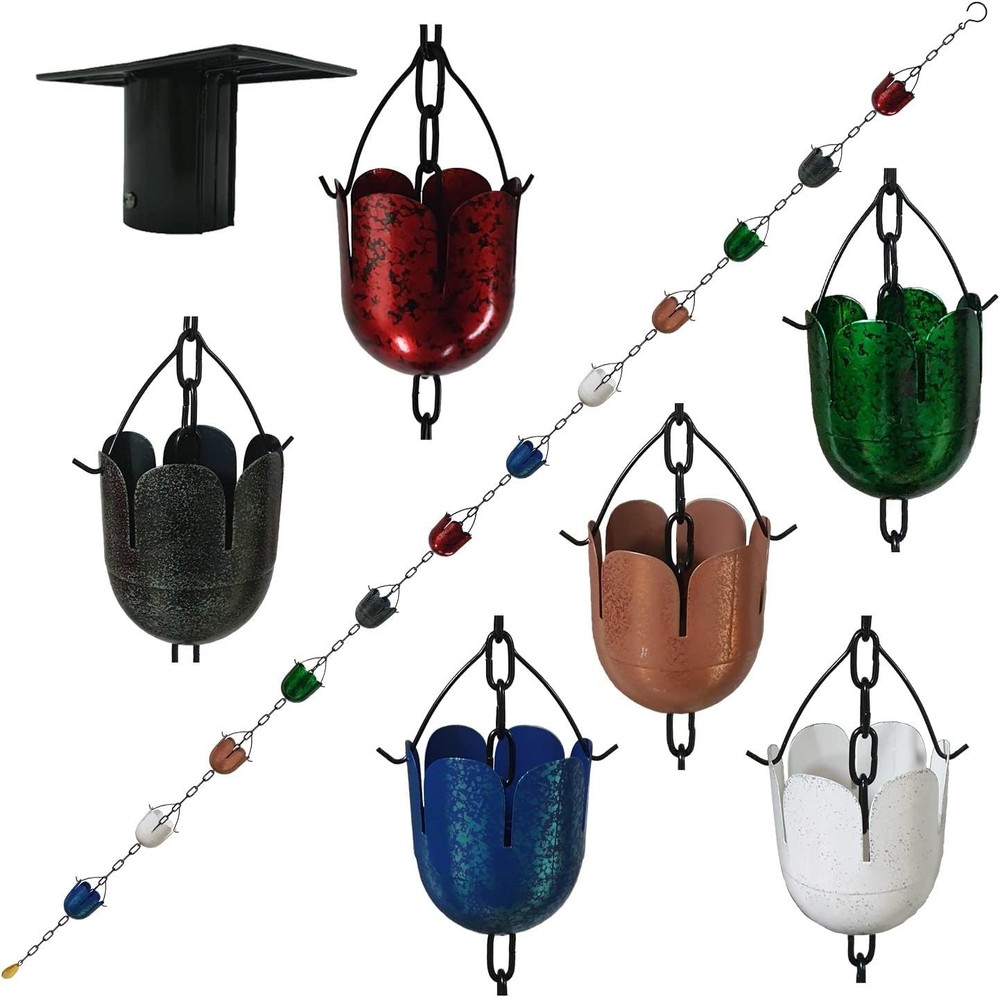 5.8FT Multicolor Iron Rain Chains Gutter & Rain Barrel Rust-Resistant Plated