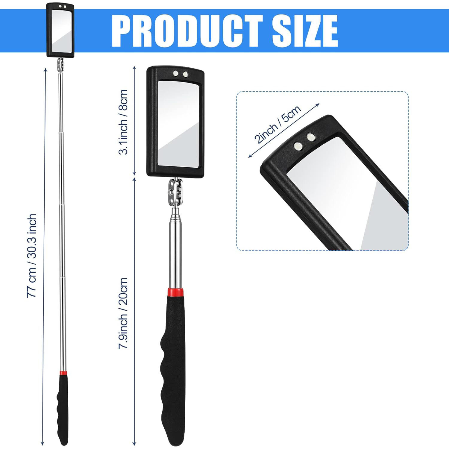 Inspection Mirror LED Lighted Mechanic Telescoping illuminate Swivel Extendable