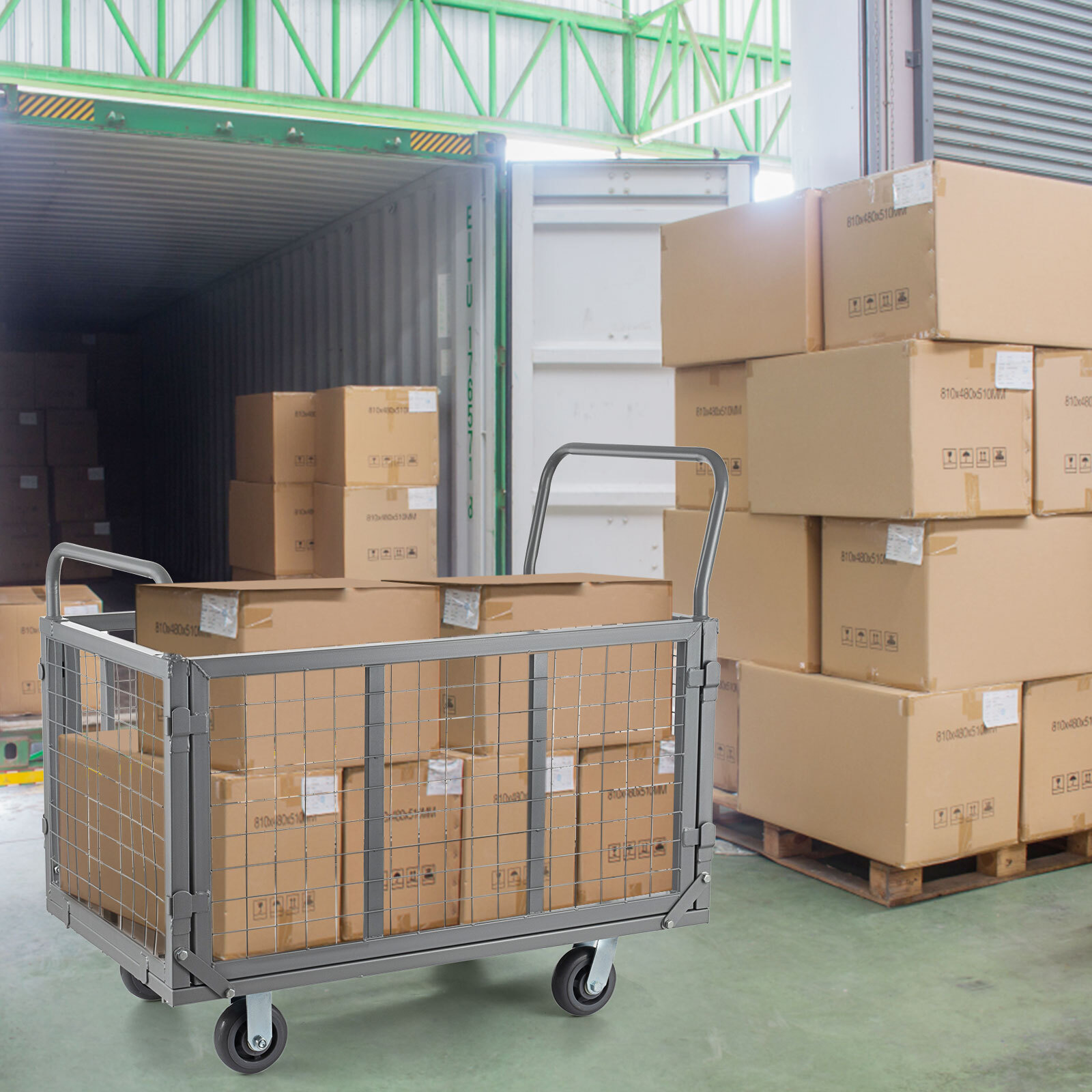 Platform Truck Cart w/ Cage 2000LBS Capacity Folding Hand Truck Dolly