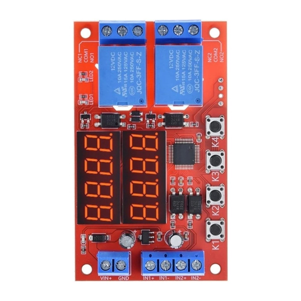 Adjustable Dual Relay Timer Module 12 Volt 10 Amp 32 Mode Delay Switch Board