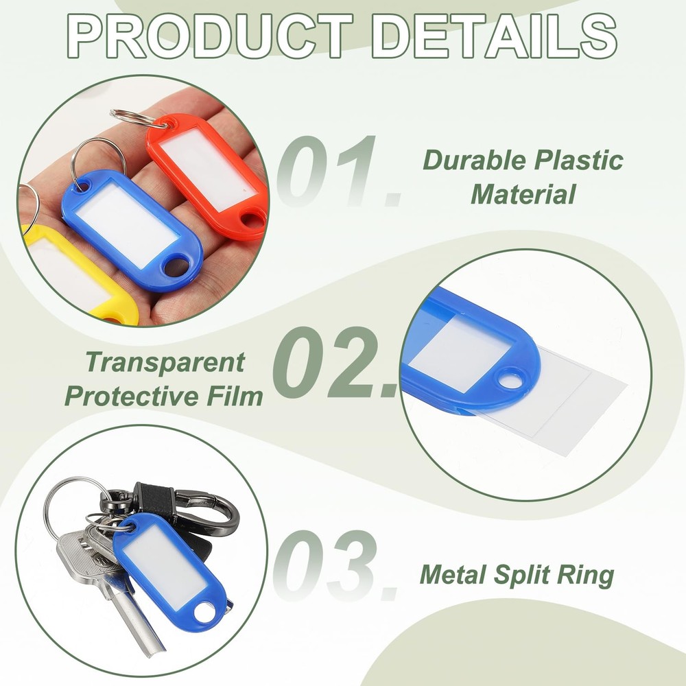 Plastic Key Tags with Split Ring Label Window Identifiers Keychain Tags, 4.7x...