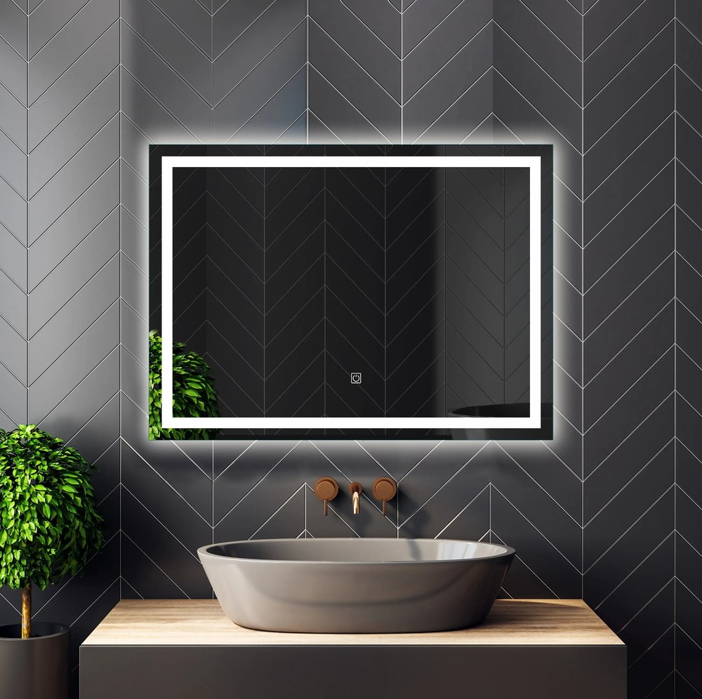 LED Lighted Wall Mounted Frameless Rectangle Bathroom Makeup Mirror