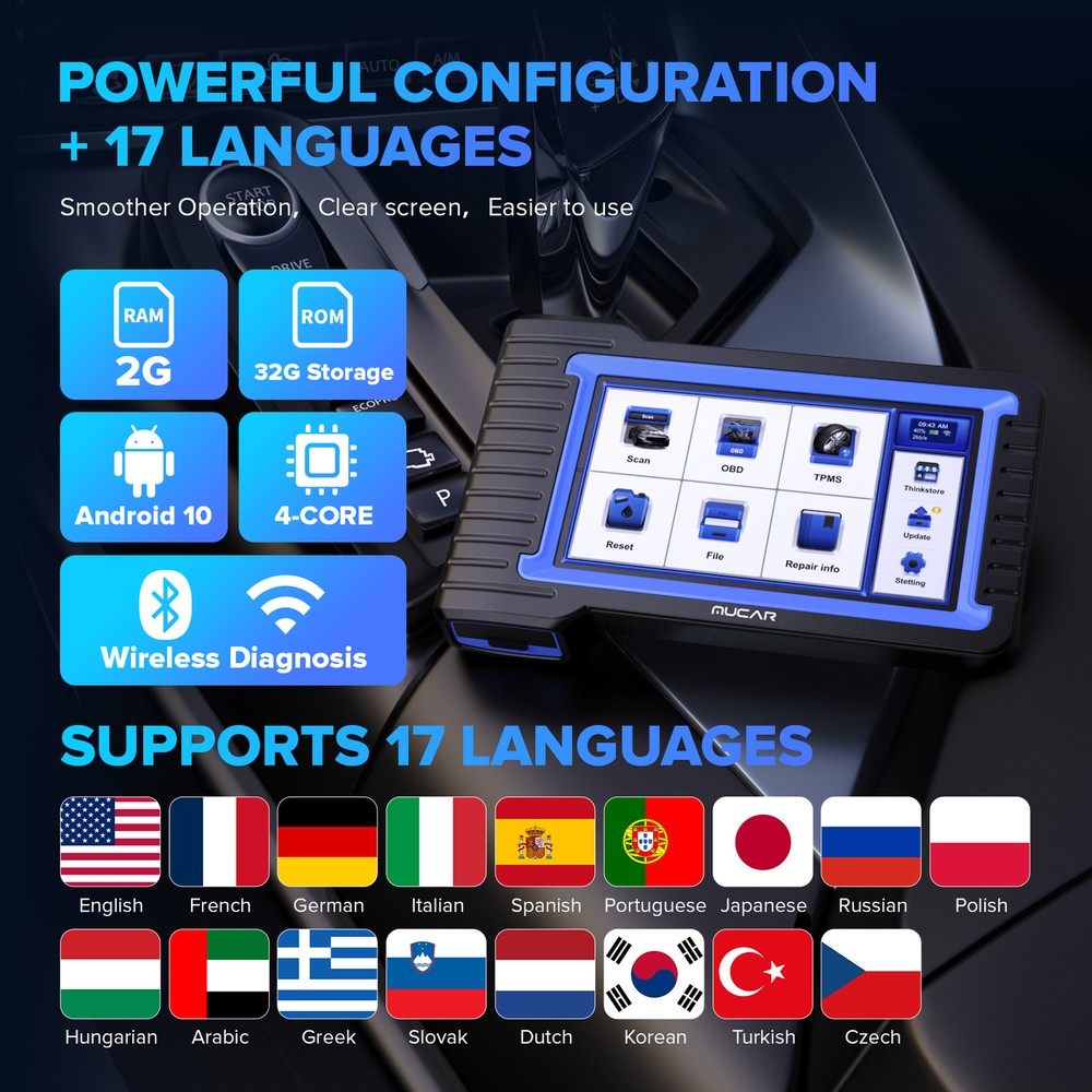 MUCAR VO7S Bidirectional Car OBD2 Diagnostic Scanner CANFD Tool Key Cod-ing IMMO