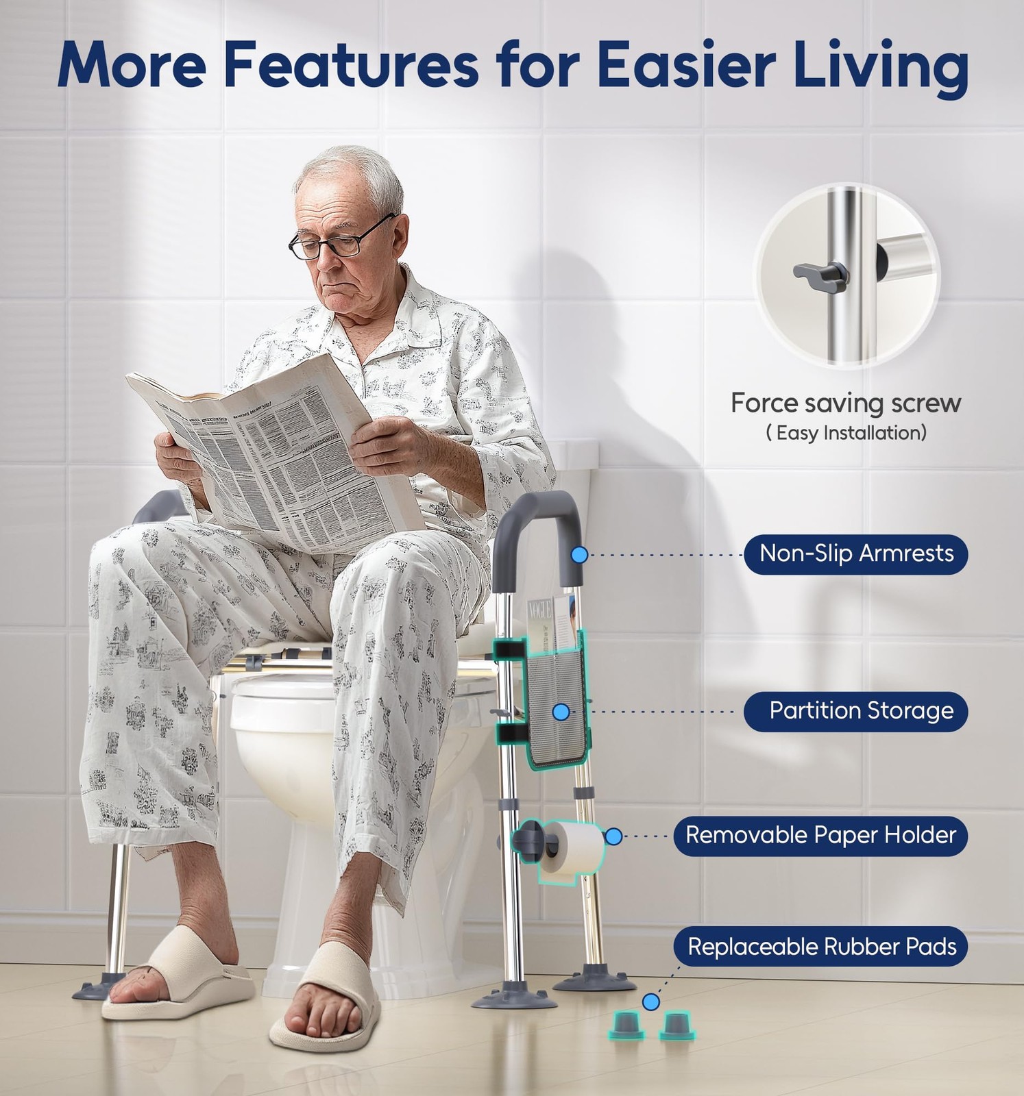 Bluelog Raised Toilet Seat with Handles, Width & Height Adjustable White