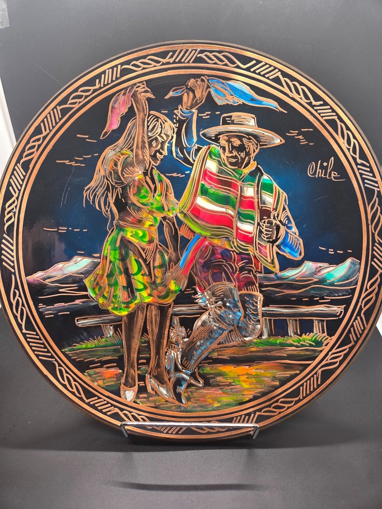 Painted Chiean Copper Decorative Plate