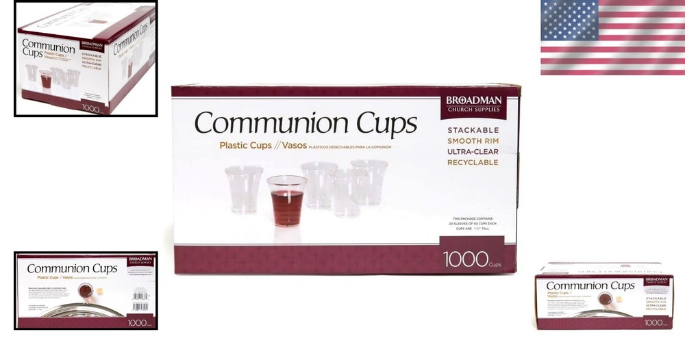 Church Communion Cups, Disposable Clear Plastic, 1000