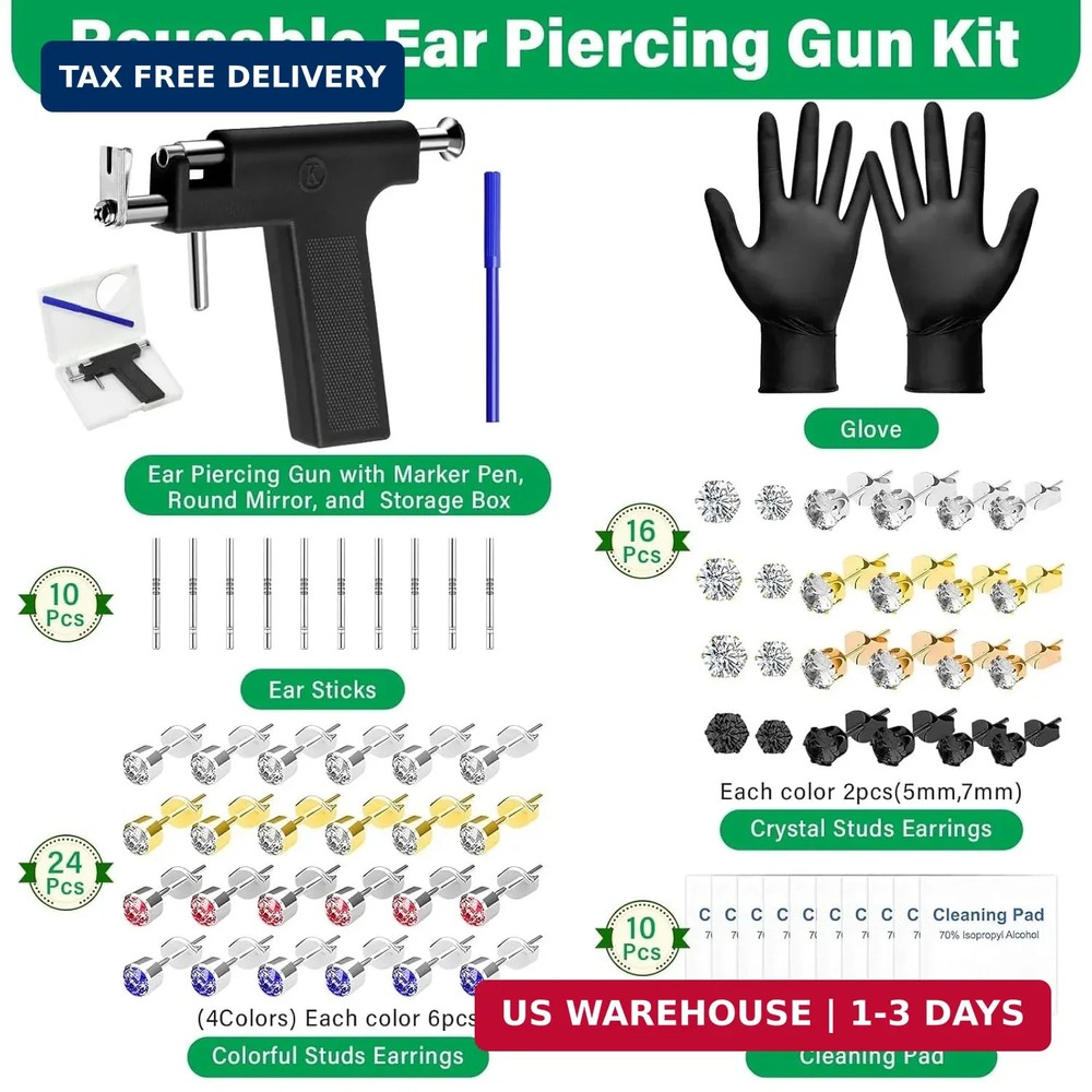 Professional Ear Piercing Gun Kit Reusable Tool Stainless Stud Set