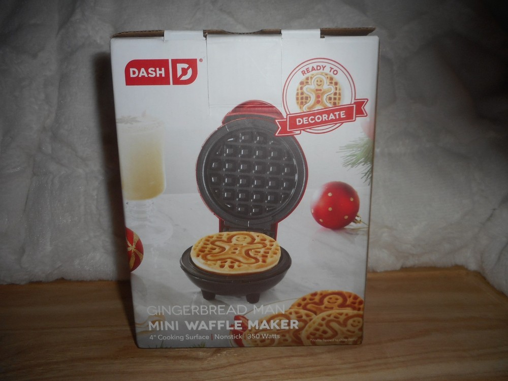 DASH RED GINGERBREAD MAN 4" MINI SHAPE NON STICK WAFFLE MAKER COMPACT NEW