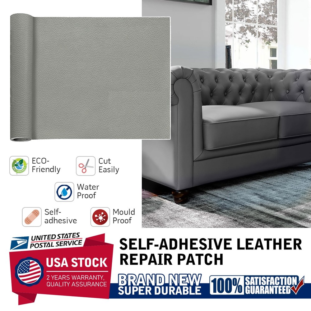 Leather Repair Kit Tape Self-Adhesive Patch for Car Seats Couch Sofa Patch Grey