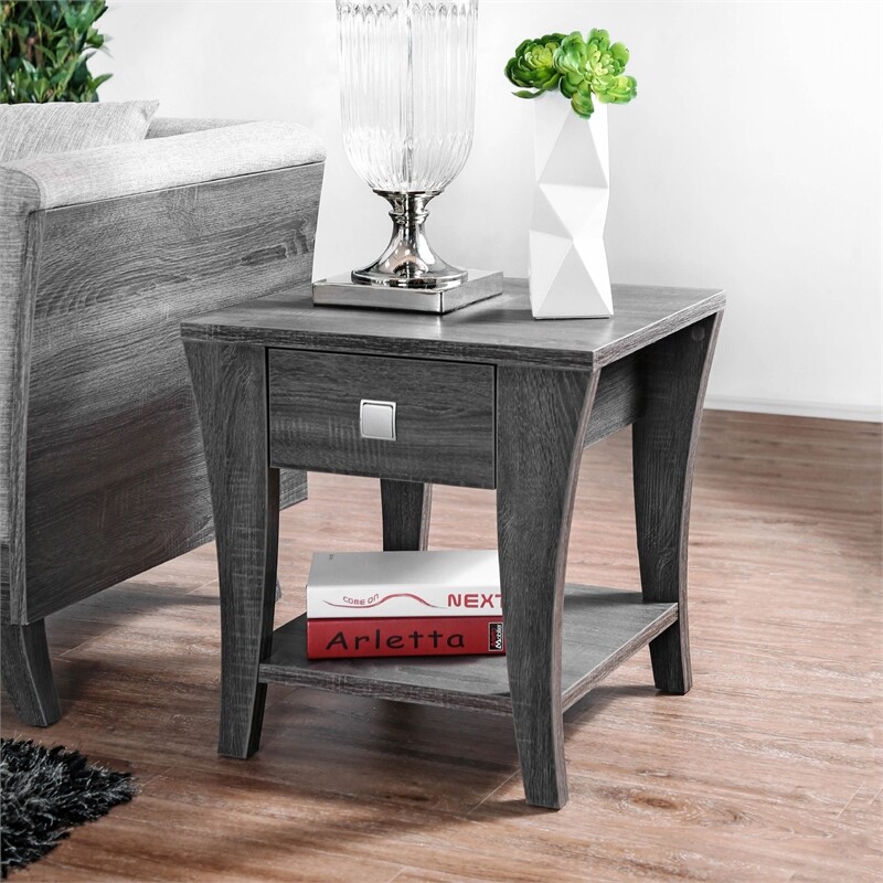 Bowery Hill Transitional Wood Storage End Table in Gray