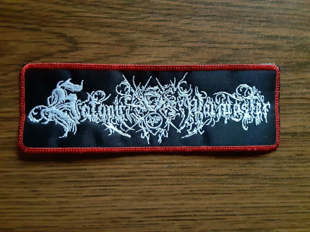 SATANIC WARMASTER,SEW ON WHITE WITH RED EDGE EMBROIDERED PATCH