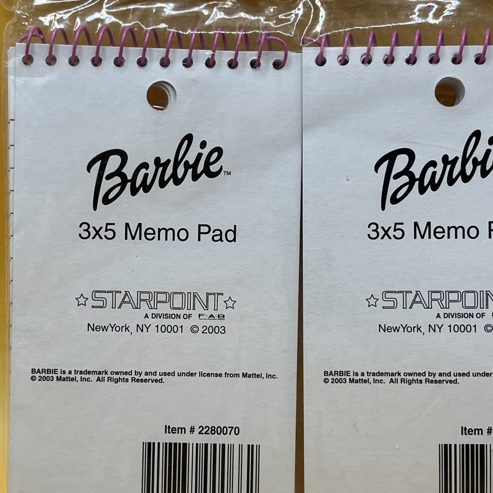 Barbie Memo Pads (Assorted 2 Pack) - Assorted Barbie Spiral Notepad Toy 2003