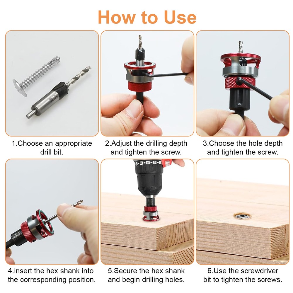 4PCS Countersink Drill Bit Set with Adjustable Depth Stop M2 HSS Woodworking Bit