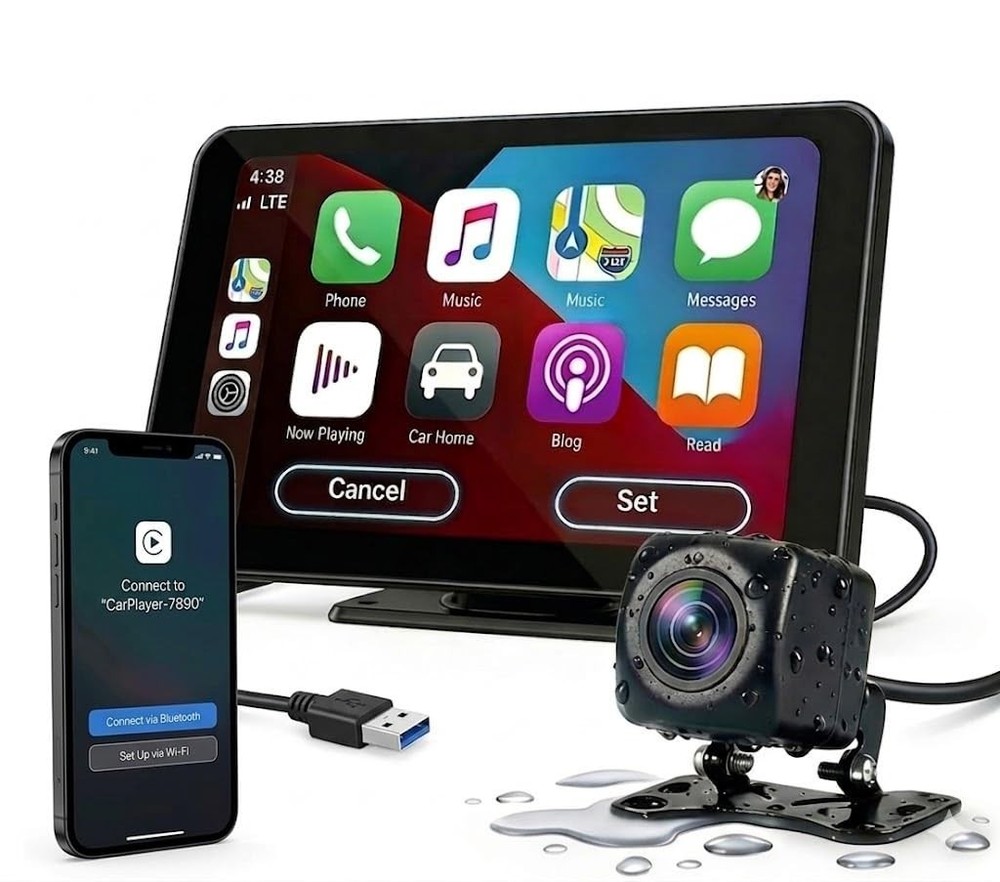 7" HD Portable Carplay Screen, Wireless Android Auto, Bluetooth, GPS, Backup Cam