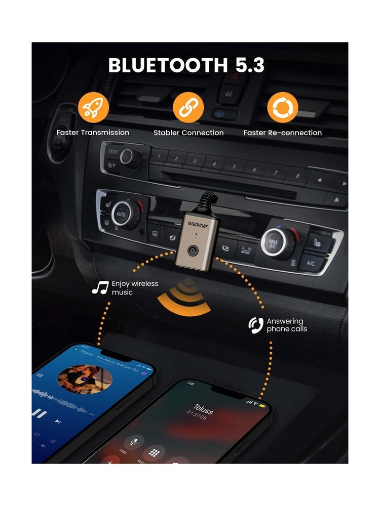 MaedHawk Portable Bluetooth 5.3 Wireless Audio Receiver, Rotatable ... Fast Ship