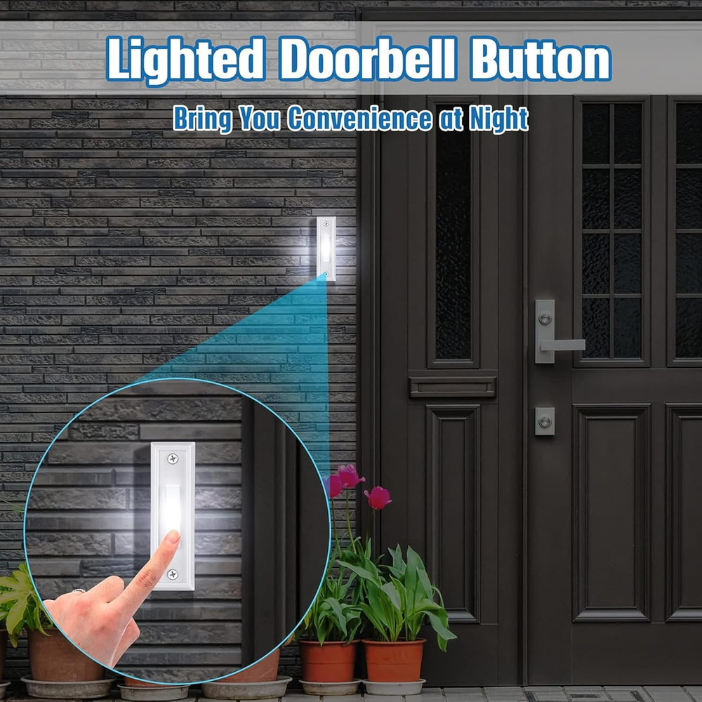 2 Pieces Lighted Doorbell Button, Wired Doorbell Push Button, Replacement Wall M
