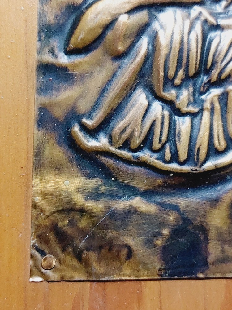 Vintage 1960's Hammered Copper Repousee Folk Art Signed Rustic Eagle Branch