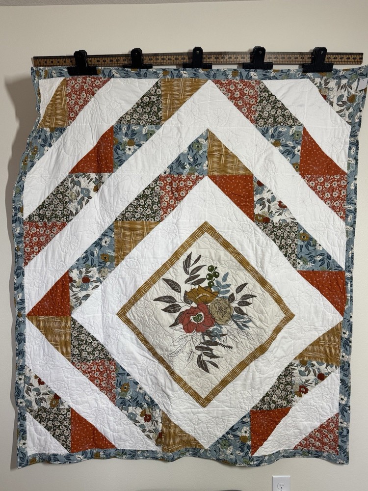 Handmade Floral Quilt 56x64 Throw Blanket Boho Autumn Patchwork