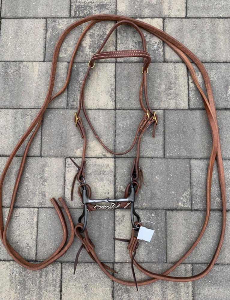 Dutton Smooth Tear Drop BIT & COMPLETE BRIDLE SET Headstall, Reins, & Curb Strap