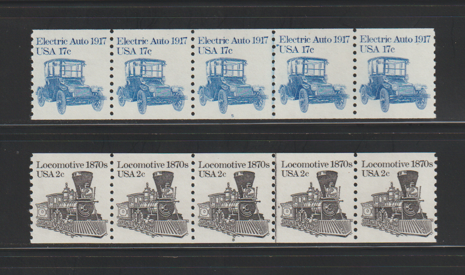 US PNC EFO Stamps: E Car & Locomotive: "Bluebird, Coal" PNC5 #5 & #8 CPV. MNH