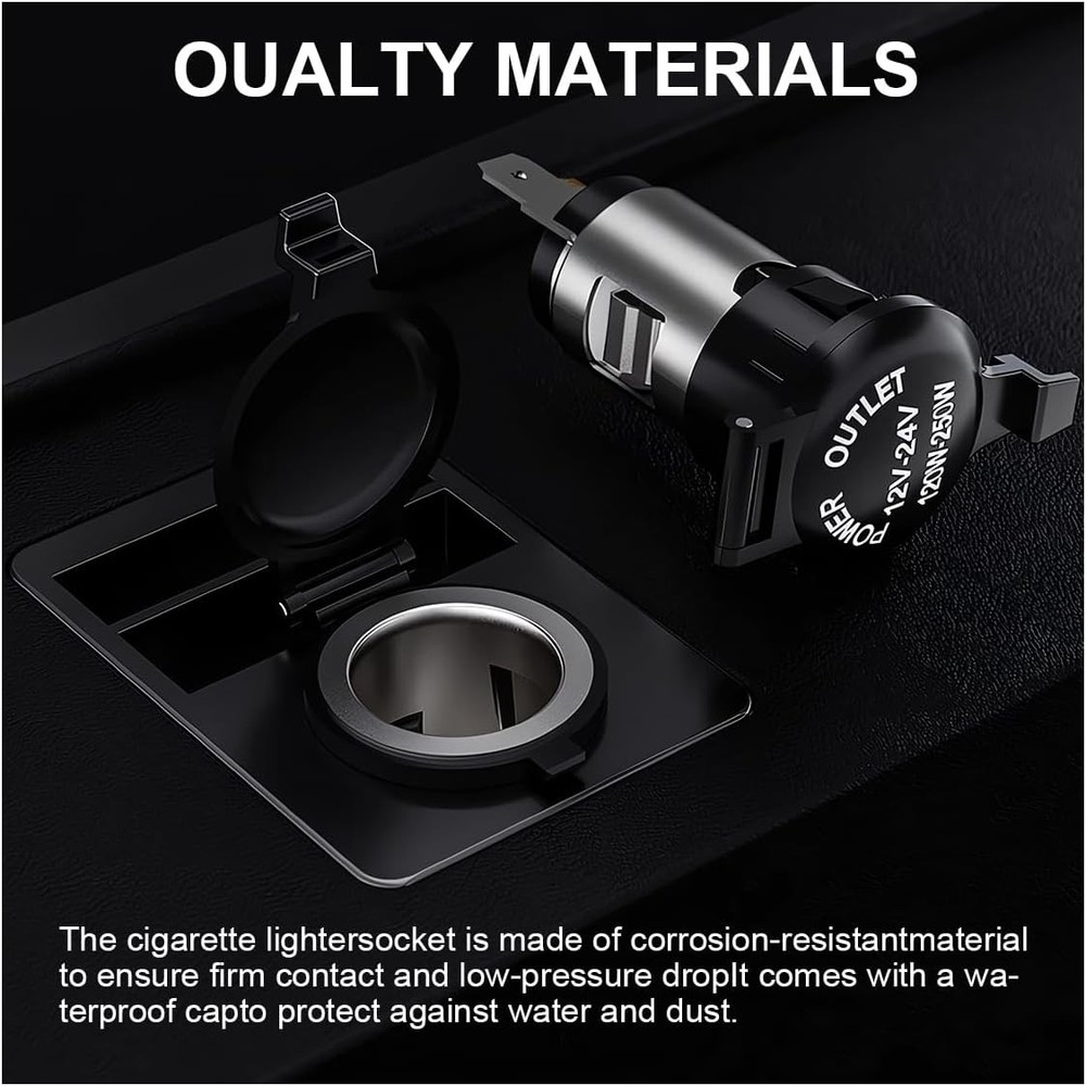 Cigarette Lighter Socket, DC 12V Waterproof Car Power Outlet Socket Replacement