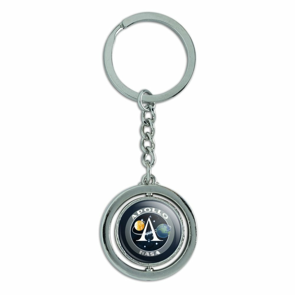 NASA Apollo Space Program Patch Spinning Round Chrome Plated Metal Keychain