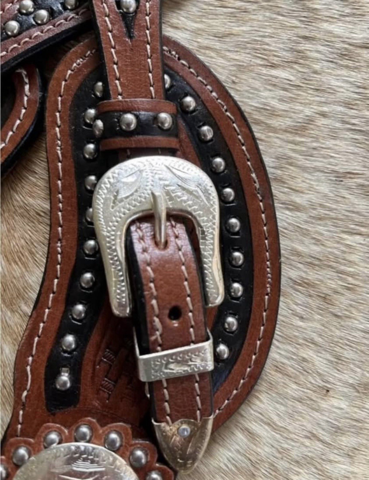 Adult Tooled Top Grain Leather Western PAIR Spur Straps Engraved Hardware
