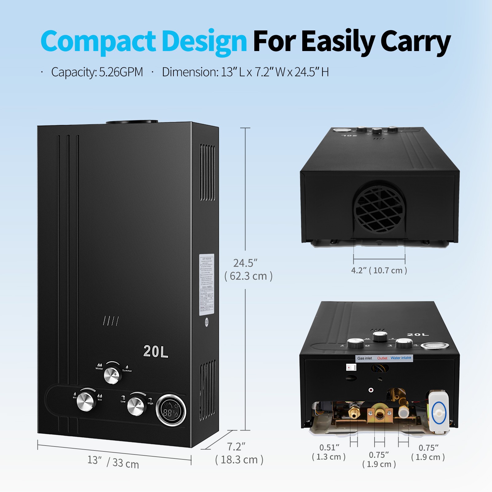 20L 5.26GPM Tankless Propane Gas Hot Water Heater On-Demand Instant Boiler