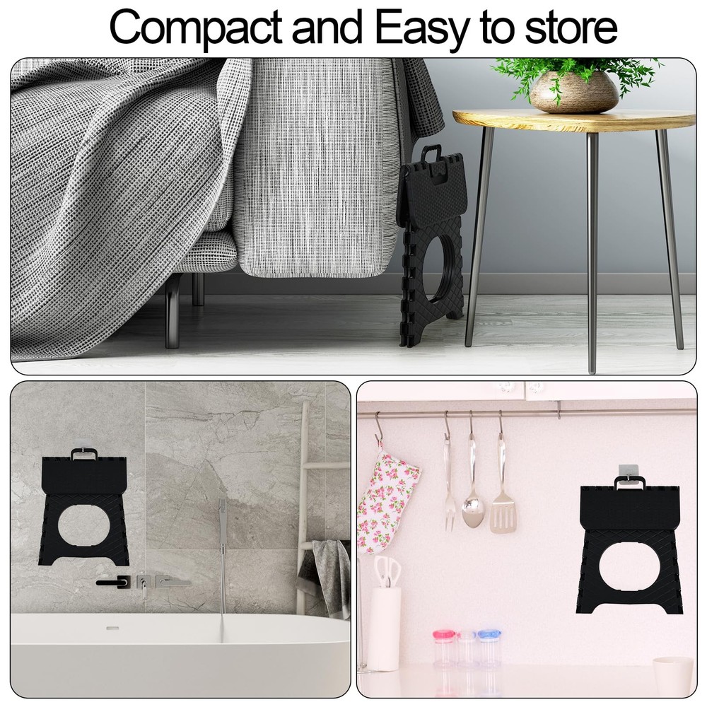 Folding Step Stool, 10 inch Non-Slip Foldable Stools, Step Stool with Handle,...