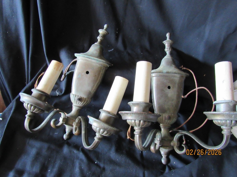 Set 2 Antique Wall Sconce Lights Solid Brass for COMPLETE RESTORATION