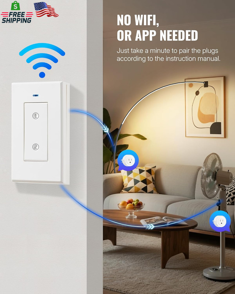 Remote Control Outlet WILAWELS Wireless Light Switch, 2 Pack Expandable and Remo