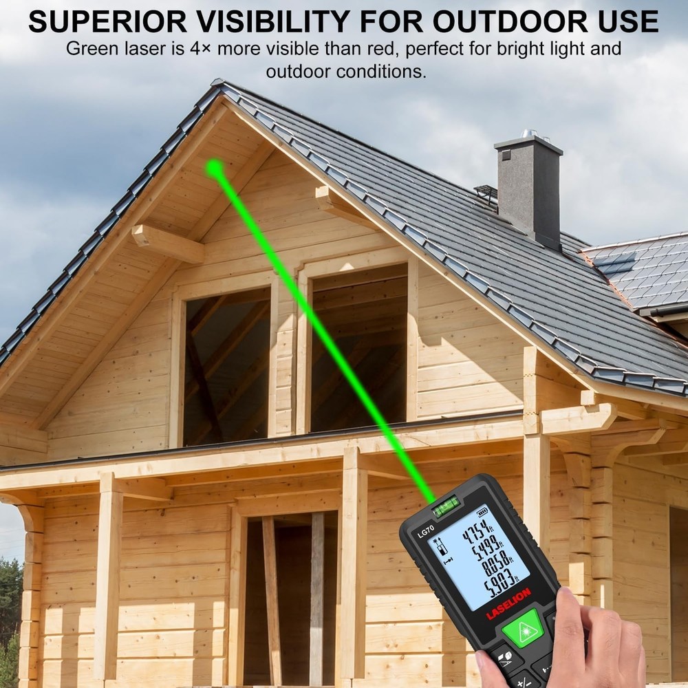 Multi-Function Green Laser Measuring Tool - Area and Volume Measurement, 229ft