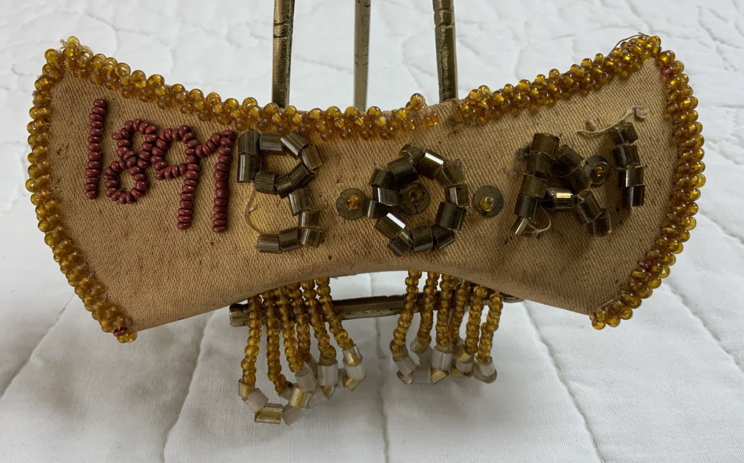 Vintage Antique Beaded Whimsy, Canoe, Iroquois, 1897,  Hand Made, Boat