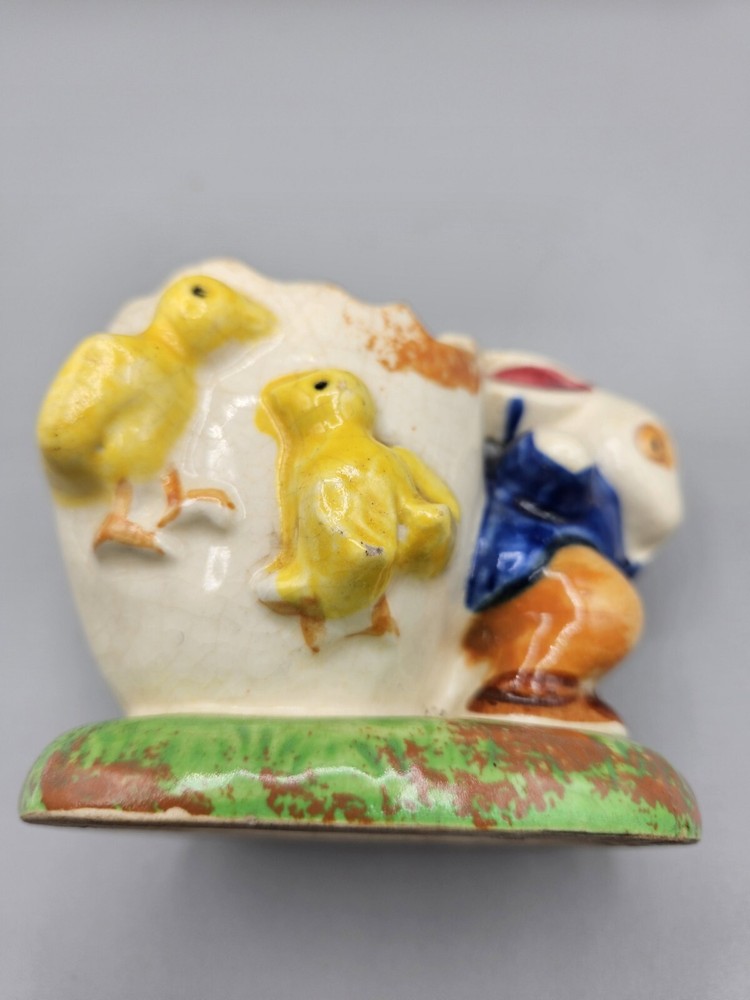 Antique Vintage Mini Bunny & Chicks w/ Broken Egg Planter