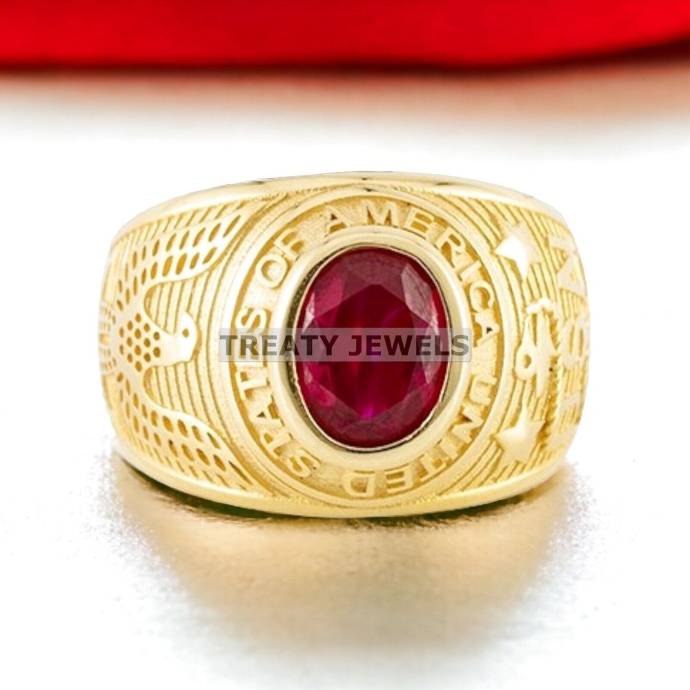 Ruby Oval Cut With 925 Sterling Silver Gold Plated Ring For Men's #A1 #